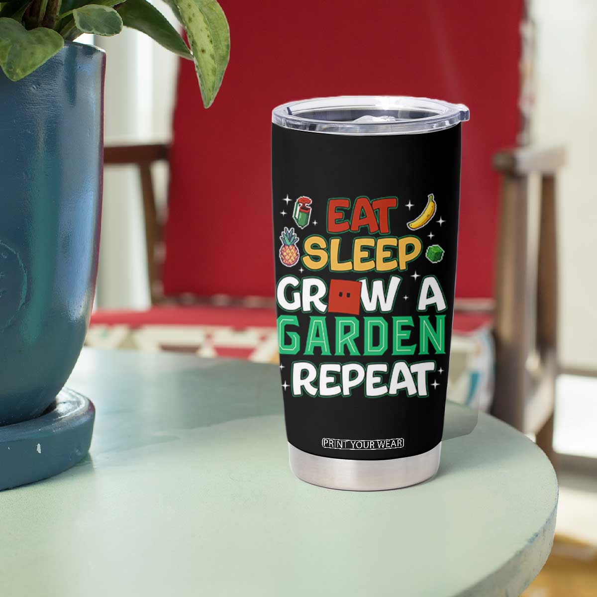 Eat Sleep Grow a Garden Repeat Tumbler Cup Funny Gamer-Inspired Gardening Gift for Plant Lovers TS02 Print Your Wear