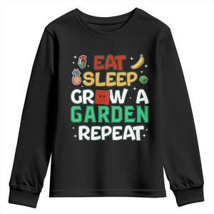 Eat Sleep Grow a Garden Repeat Youth Sweatshirt Funny Gamer-Inspired Gardening Gift for Plant Lovers TS02 Black Print Your Wear