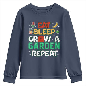 Eat Sleep Grow a Garden Repeat Youth Sweatshirt Funny Gamer-Inspired Gardening Gift for Plant Lovers TS02 Navy Print Your Wear