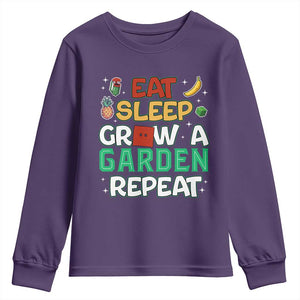Eat Sleep Grow a Garden Repeat Youth Sweatshirt Funny Gamer-Inspired Gardening Gift for Plant Lovers TS02 Purple Print Your Wear