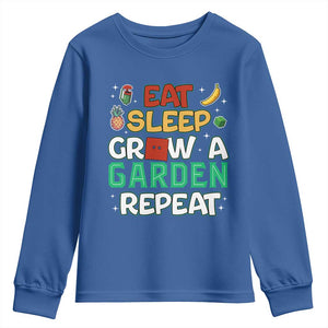 Eat Sleep Grow a Garden Repeat Youth Sweatshirt Funny Gamer-Inspired Gardening Gift for Plant Lovers TS02 Royal Blue Print Your Wear