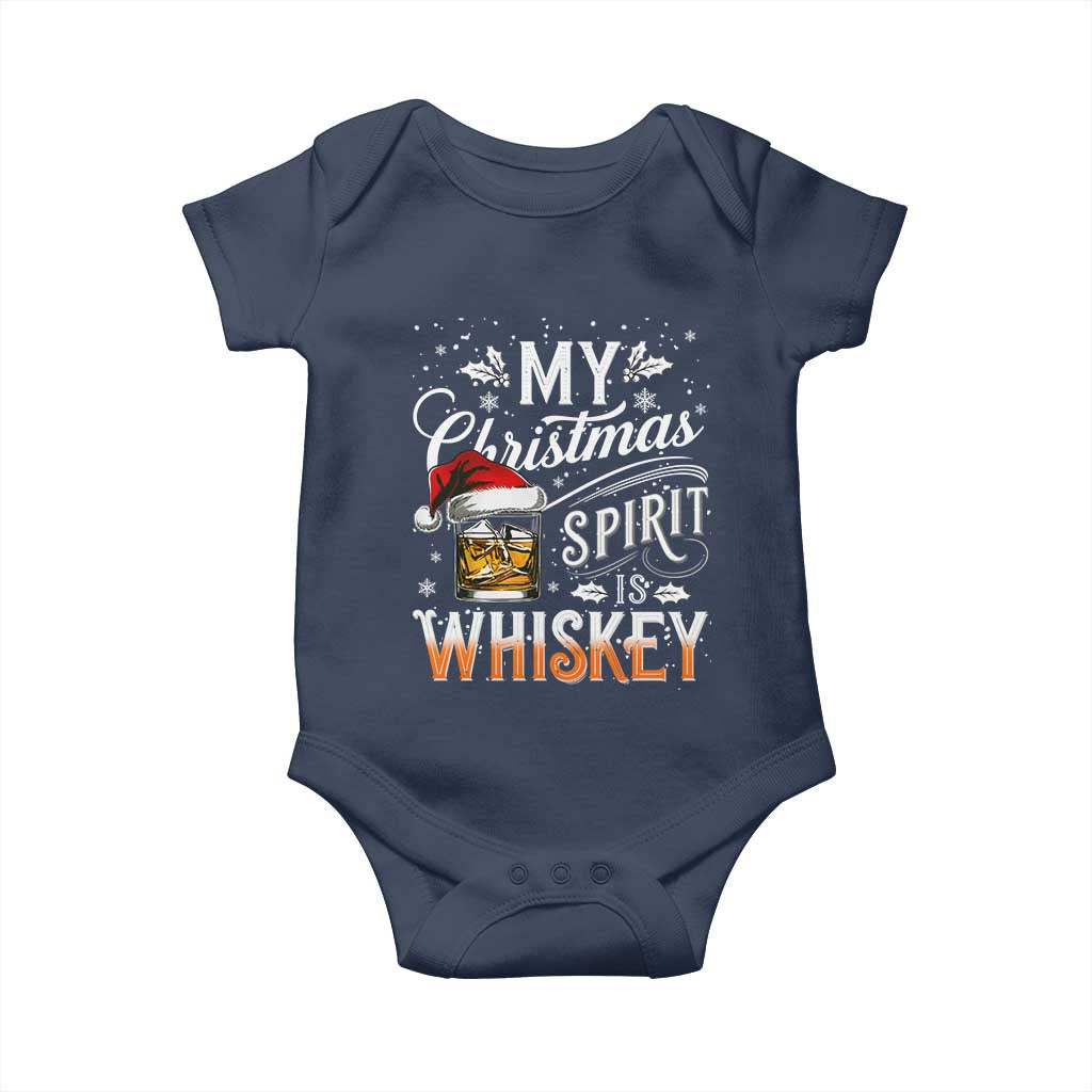 Funny My Christmas Spirit Is Whiskey Baby Onesie Holiday Drinking Festive Spirit TS02 Navy Print Your Wear