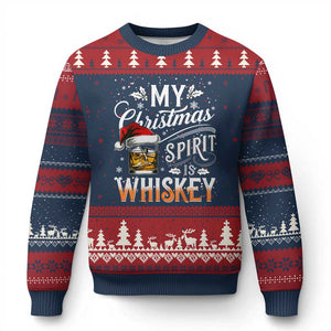 Funny My Christmas Spirit Is Whiskey Ugly Christmas Sweater Holiday Drinking Festive Spirit TS02 Navy Red Print Your Wear