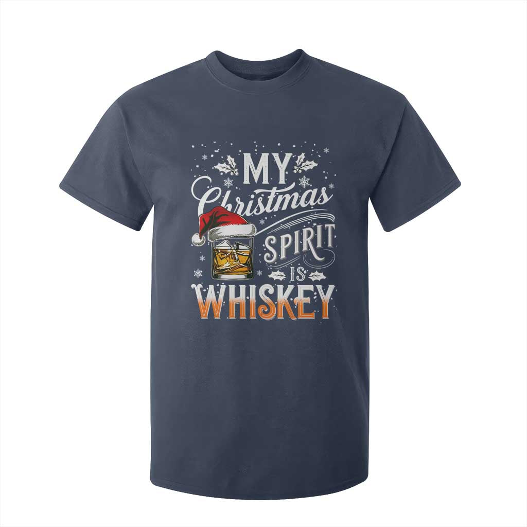 Funny My Christmas Spirit Is Whiskey T Shirt For Kid Holiday Drinking Festive Spirit TS02 Navy Print Your Wear