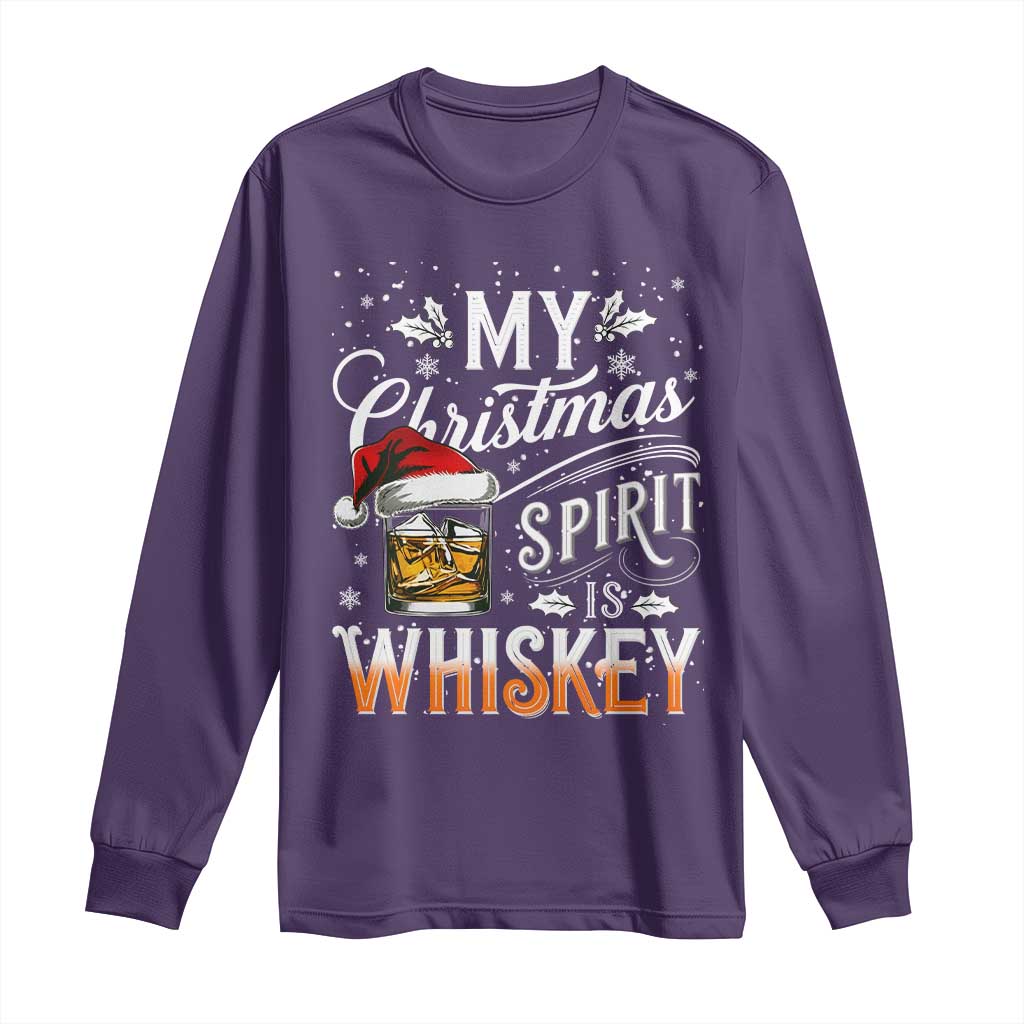 Funny My Christmas Spirit Is Whiskey Long Sleeve Shirt Holiday Drinking Festive Spirit TS02 Purple Print Your Wear