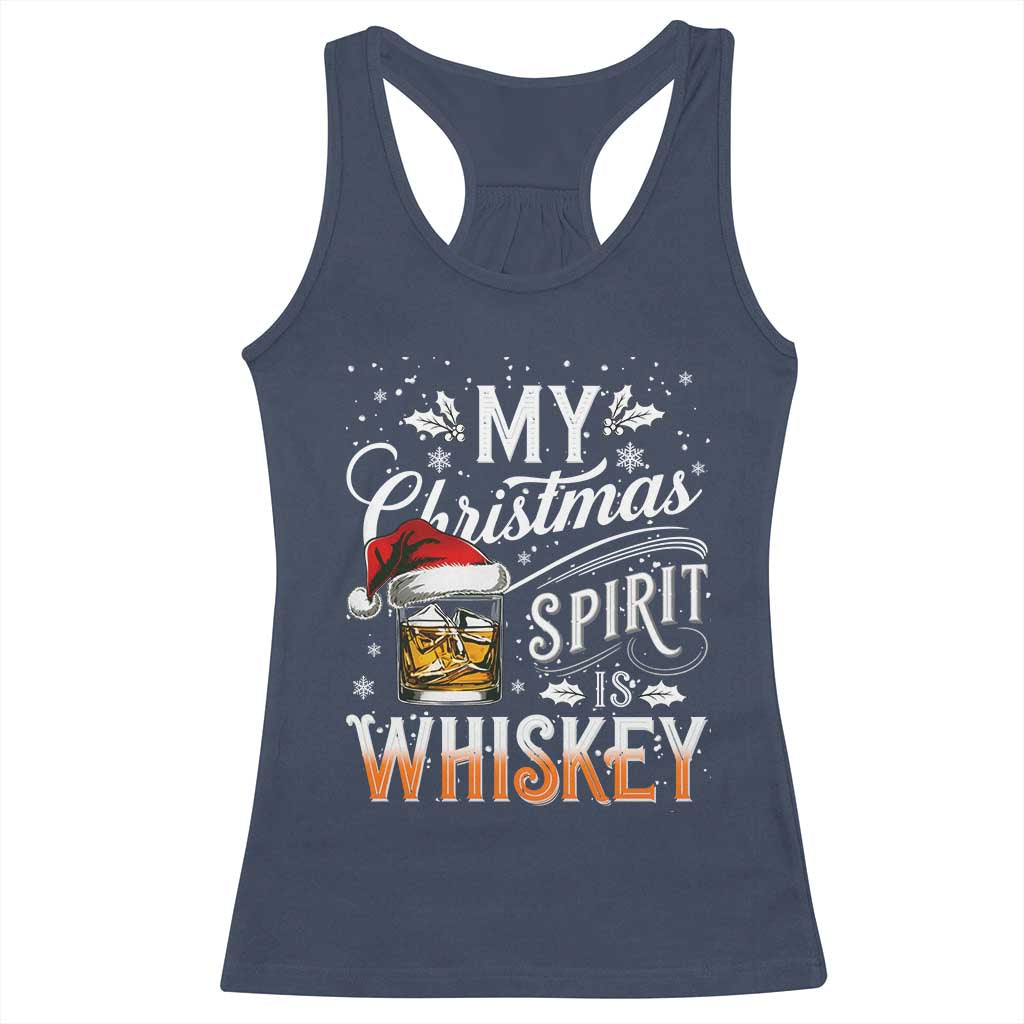 Funny My Christmas Spirit Is Whiskey Racerback Tank Top Holiday Drinking Festive Spirit TS02 Navy Print Your Wear