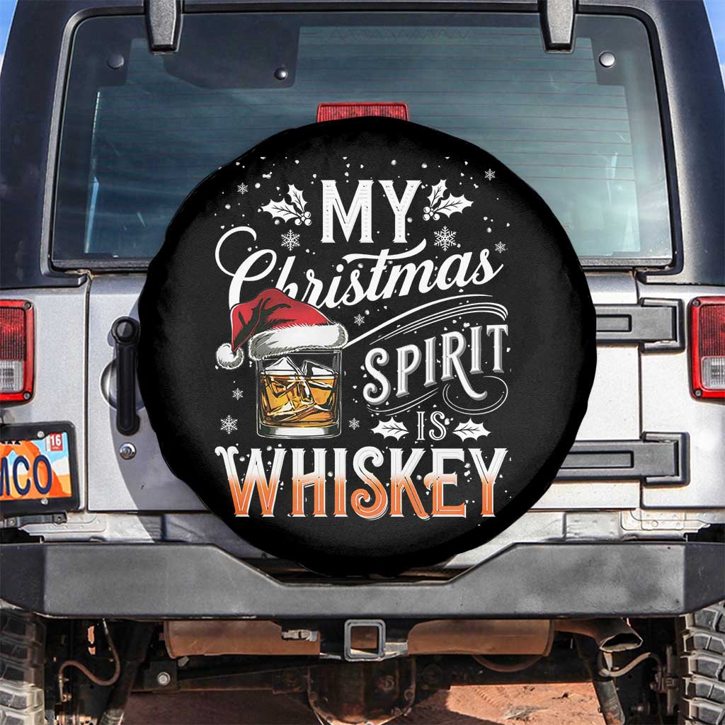 Funny My Christmas Spirit Is Whiskey Spare Tire Cover Holiday Drinking Festive Spirit TS02 No hole Black Print Your Wear