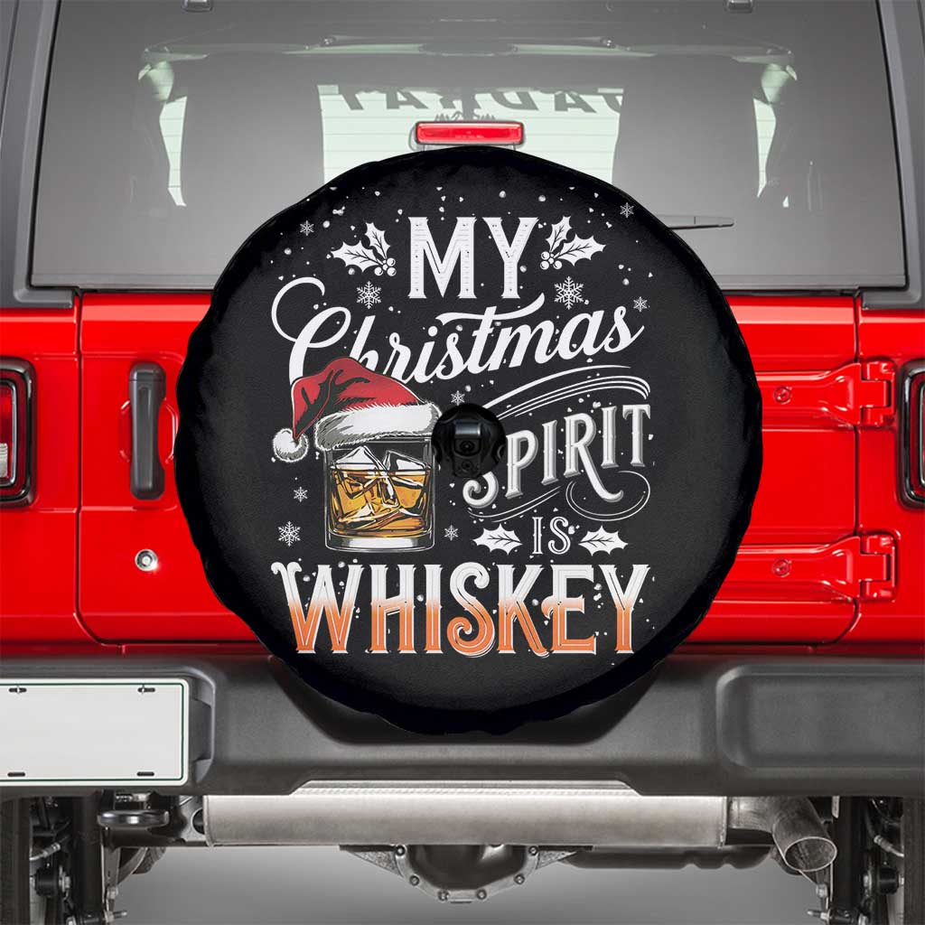 Funny My Christmas Spirit Is Whiskey Spare Tire Cover Holiday Drinking Festive Spirit TS02 Black Print Your Wear