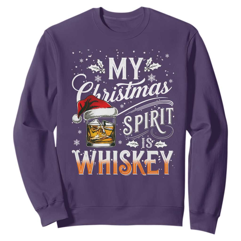 Funny My Christmas Spirit Is Whiskey Sweatshirt Holiday Drinking Festive Spirit TS02 Purple Print Your Wear