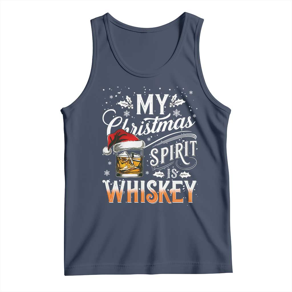 Funny My Christmas Spirit Is Whiskey Tank Top Holiday Drinking Festive Spirit TS02 Navy Print Your Wear