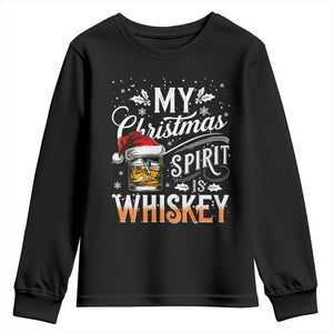 Funny My Christmas Spirit Is Whiskey Youth Sweatshirt Holiday Drinking Festive Spirit TS02 Black Print Your Wear