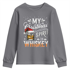 Funny My Christmas Spirit Is Whiskey Youth Sweatshirt Holiday Drinking Festive Spirit TS02 Charcoal Print Your Wear