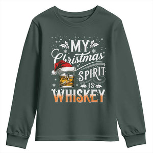 Funny My Christmas Spirit Is Whiskey Youth Sweatshirt Holiday Drinking Festive Spirit TS02 Dark Forest Green Print Your Wear