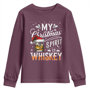 Funny My Christmas Spirit Is Whiskey Youth Sweatshirt Holiday Drinking Festive Spirit TS02 Maroon Print Your Wear