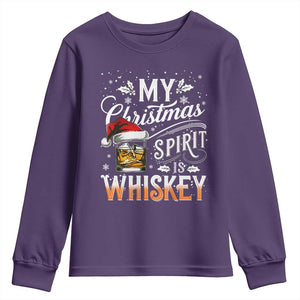 Funny My Christmas Spirit Is Whiskey Youth Sweatshirt Holiday Drinking Festive Spirit TS02 Purple Print Your Wear