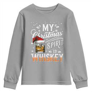 Funny My Christmas Spirit Is Whiskey Youth Sweatshirt Holiday Drinking Festive Spirit TS02 Sport Gray Print Your Wear