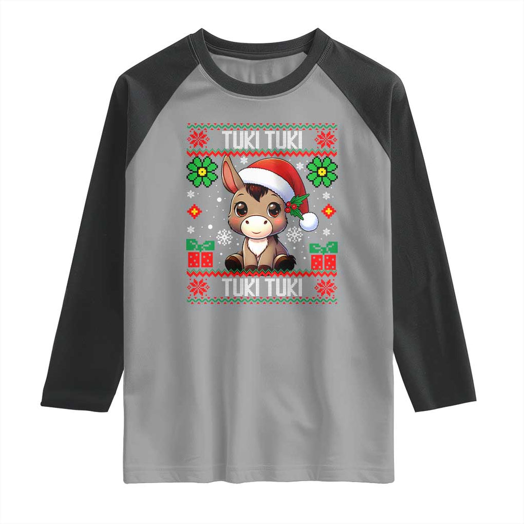 Latin American Christmas Raglan Shirt Mi Burrito Mexican Donkey Latino Ugly Christmas TS02 Sport Gray Black Print Your Wear