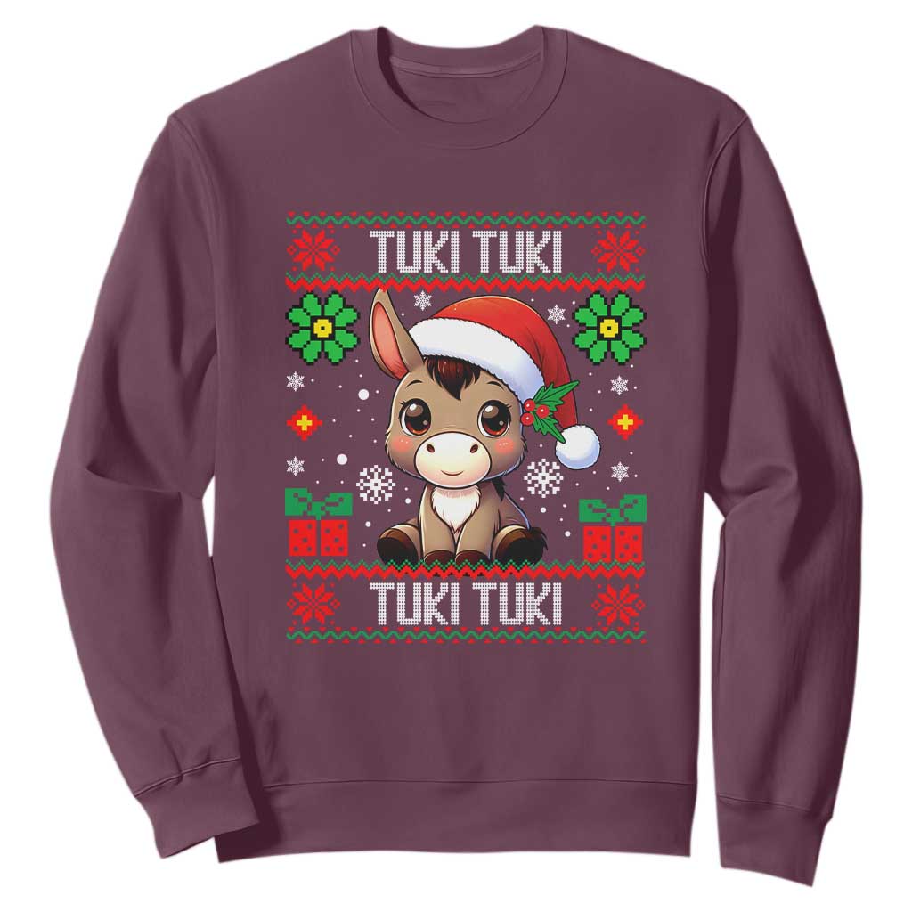 Latin American Christmas Sweatshirt Mi Burrito Mexican Donkey Latino Ugly Christmas TS02 Maroon Print Your Wear