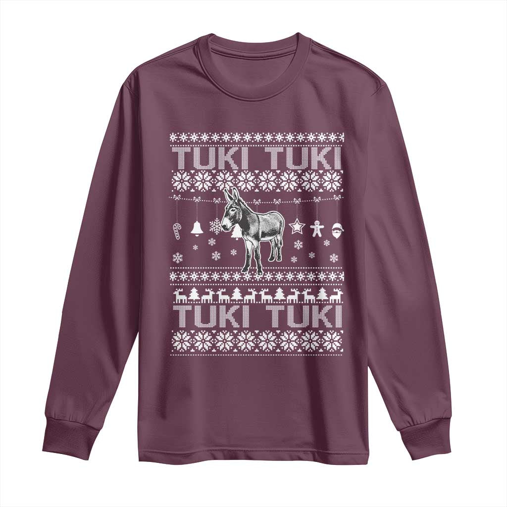 Latin American Christmas Long Sleeve Shirt Tuki Tuki Mi Burrito Latino Ugly Christmas TS02 Maroon Print Your Wear