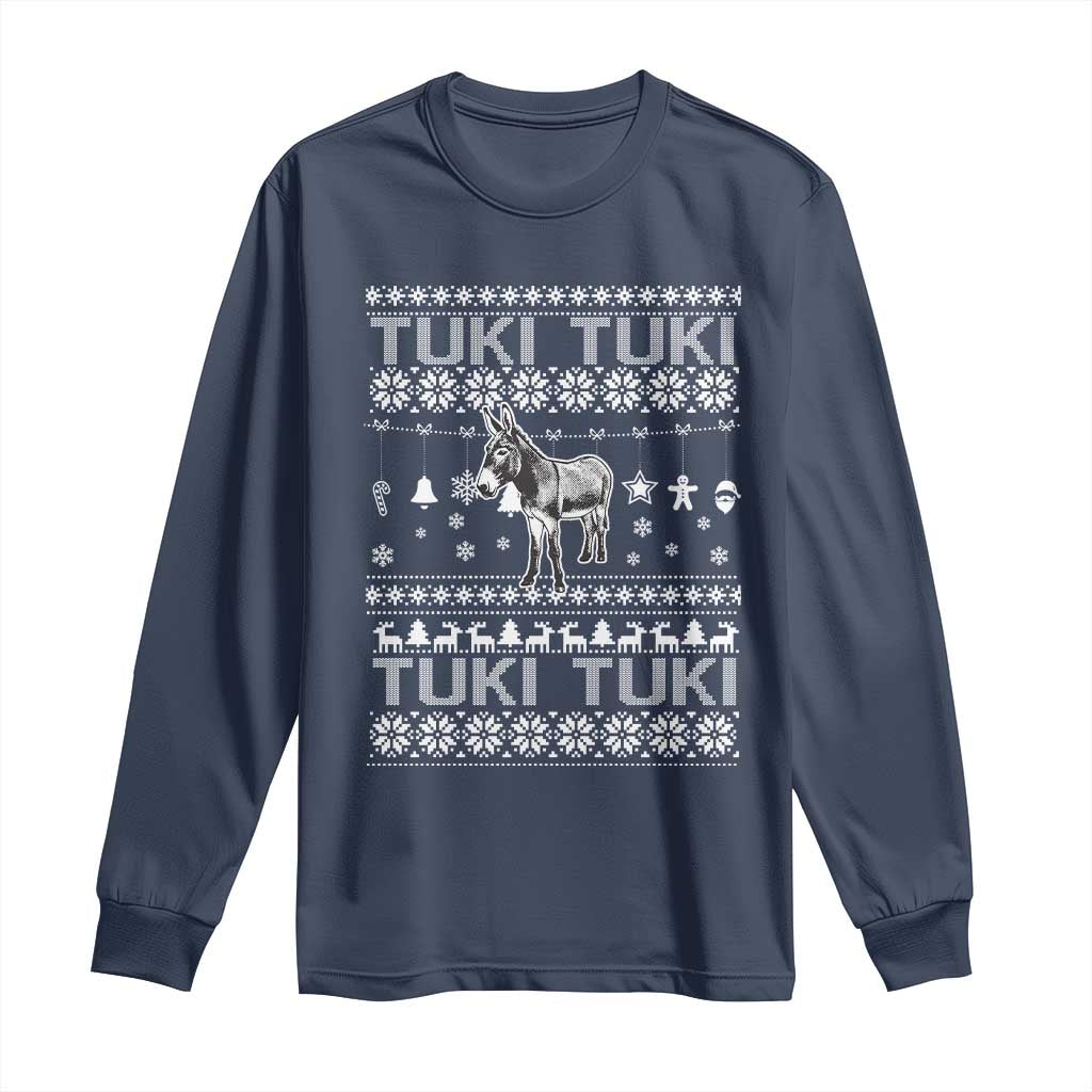 Latin American Christmas Long Sleeve Shirt Tuki Tuki Mi Burrito Latino Ugly Christmas TS02 Navy Print Your Wear