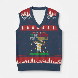 Mexican Xmas V-Neck Knit Sweater Vest Tis The Season For Tequila Dabbing Alcohol Lover TS02 Navy Red Print Your Wear
