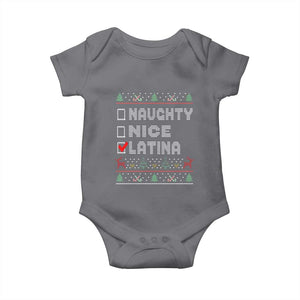 Latin American Christmas Baby Onesie Naughty Nice Latina Funny Xmas List Hispanic Ugly Sweater TS02 Charcoal Print Your Wear