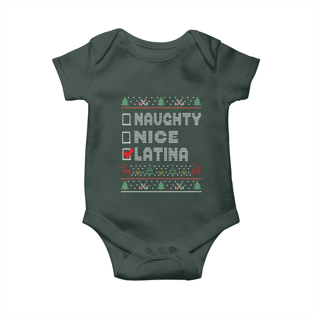 Latin American Christmas Baby Onesie Naughty Nice Latina Funny Xmas List Hispanic Ugly Sweater TS02 Print Your Wear