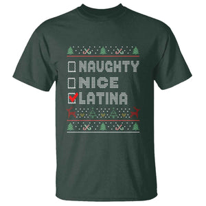 Latin American Christmas T Shirt Naughty Nice Latina Funny Xmas List Hispanic Ugly Sweater TS02 Dark Forest Green Print Your Wear