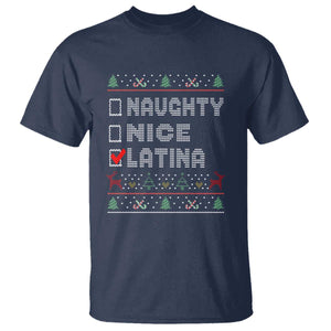 Latin American Christmas T Shirt Naughty Nice Latina Funny Xmas List Hispanic Ugly Sweater TS02 Navy Print Your Wear