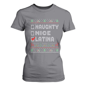Latin American Christmas T Shirt For Women Naughty Nice Latina Funny Xmas List Hispanic Ugly Sweater TS02 Charcoal Print Your Wear