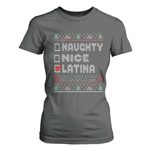 Latin American Christmas T Shirt For Women Naughty Nice Latina Funny Xmas List Hispanic Ugly Sweater TS02 Dark Heather Print Your Wear