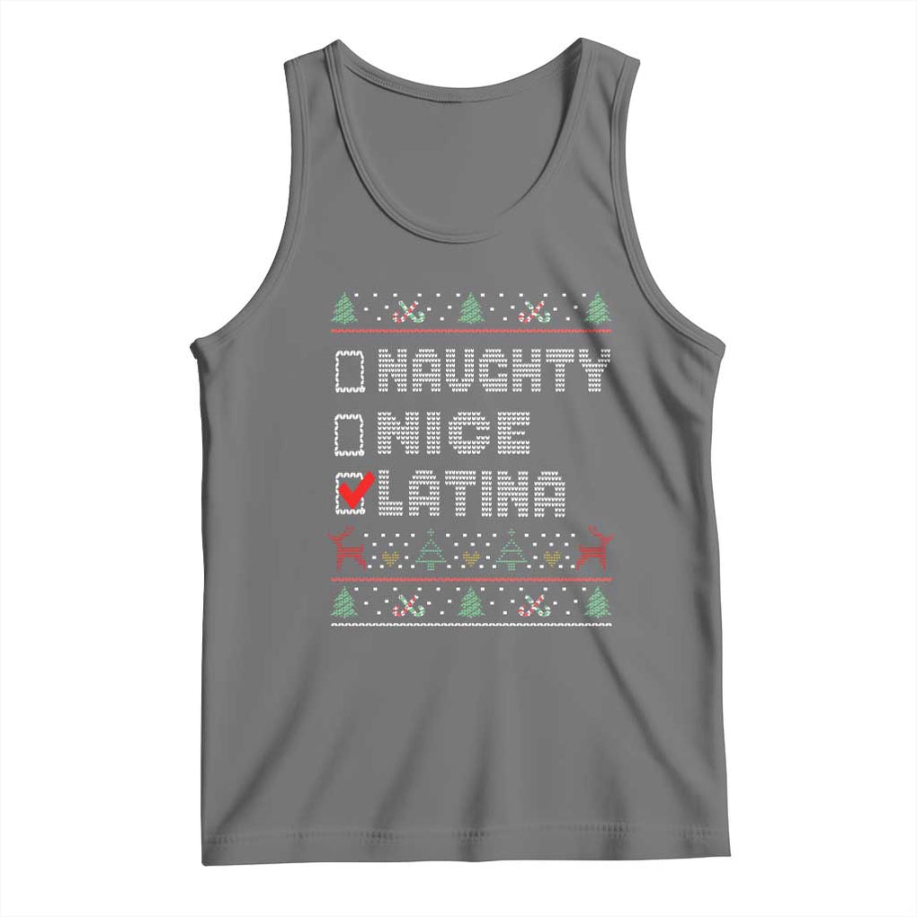Latin American Christmas Tank Top Naughty Nice Latina Funny Xmas List Hispanic Ugly Sweater TS02 Black Heather Print Your Wear