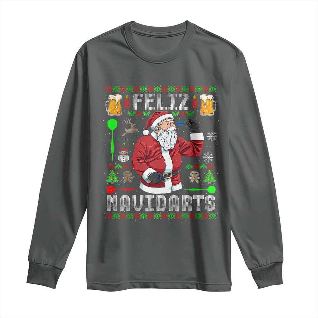 Christmas Dart Lover Long Sleeve Shirt Feliz Navidarts Santa Navidad Ugly Sweater TS02 Dark Heather Print Your Wear