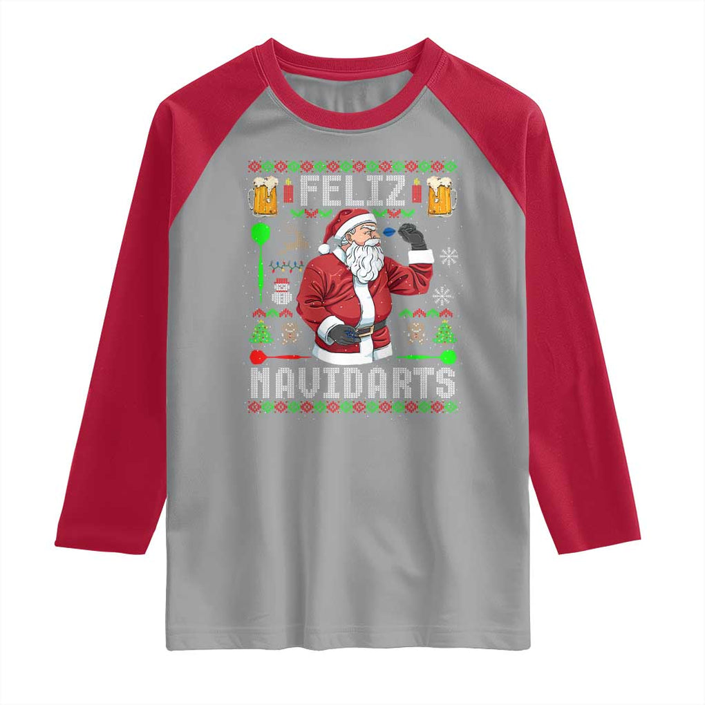 Christmas Dart Lover Raglan Shirt Feliz Navidarts Santa Navidad Ugly Sweater TS02 Sport Gray Red Print Your Wear