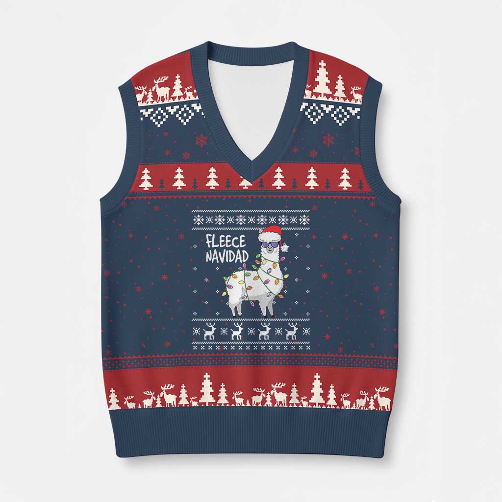 Funny Llama Xmas V-Neck Knit Sweater Vest Fleece Navidad Feliz Merry Xmas Ugly Sweater TS02 Navy Red Print Your Wear
