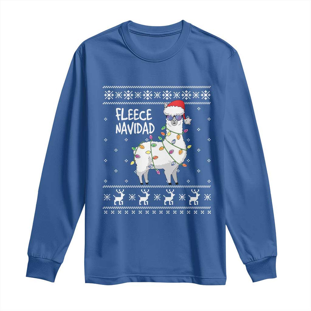 Funny Llama Christmas Long Sleeve Shirt Fleece Navidad Feliz Merry Xmas Ugly Sweater TS02 Royal Blue Print Your Wear