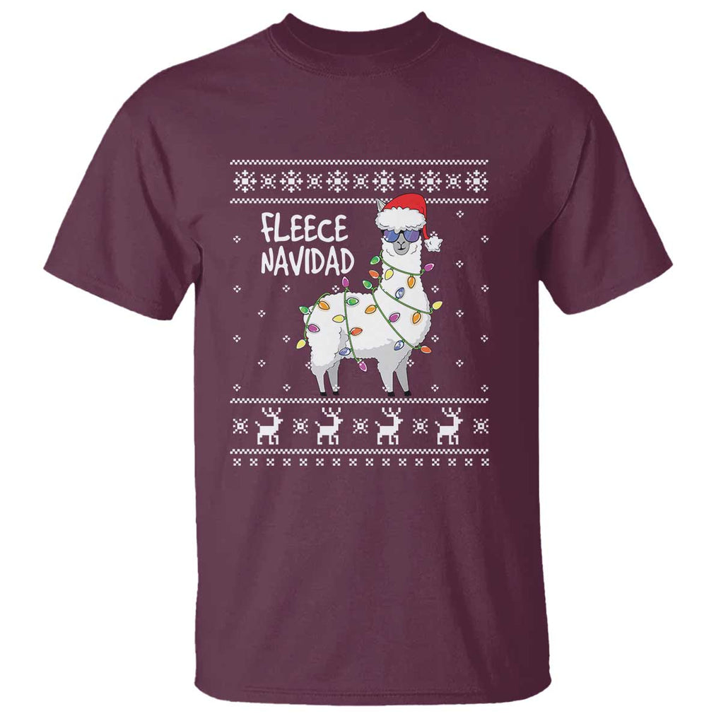 Funny Llama Christmas T Shirt Fleece Navidad Feliz Merry Xmas Ugly Sweater TS02 Maroon Print Your Wear
