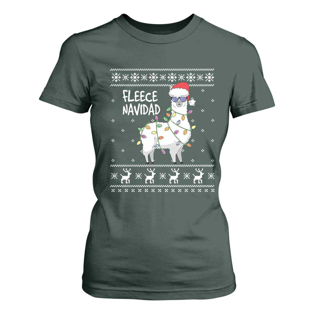 Funny Llama Christmas T Shirt For Women Fleece Navidad Feliz Merry Xmas Ugly Sweater TS02 Dark Forest Green Print Your Wear