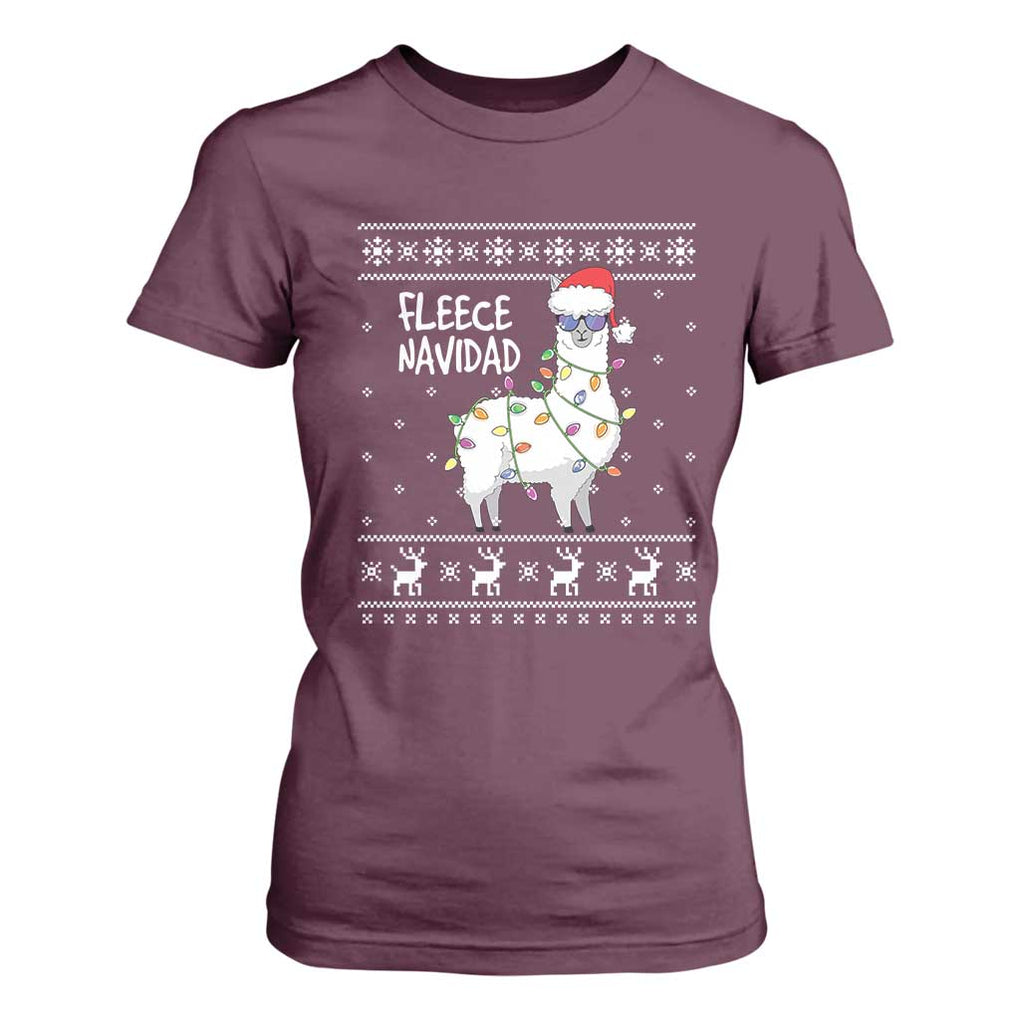 Funny Llama Christmas T Shirt For Women Fleece Navidad Feliz Merry Xmas Ugly Sweater TS02 Maroon Print Your Wear