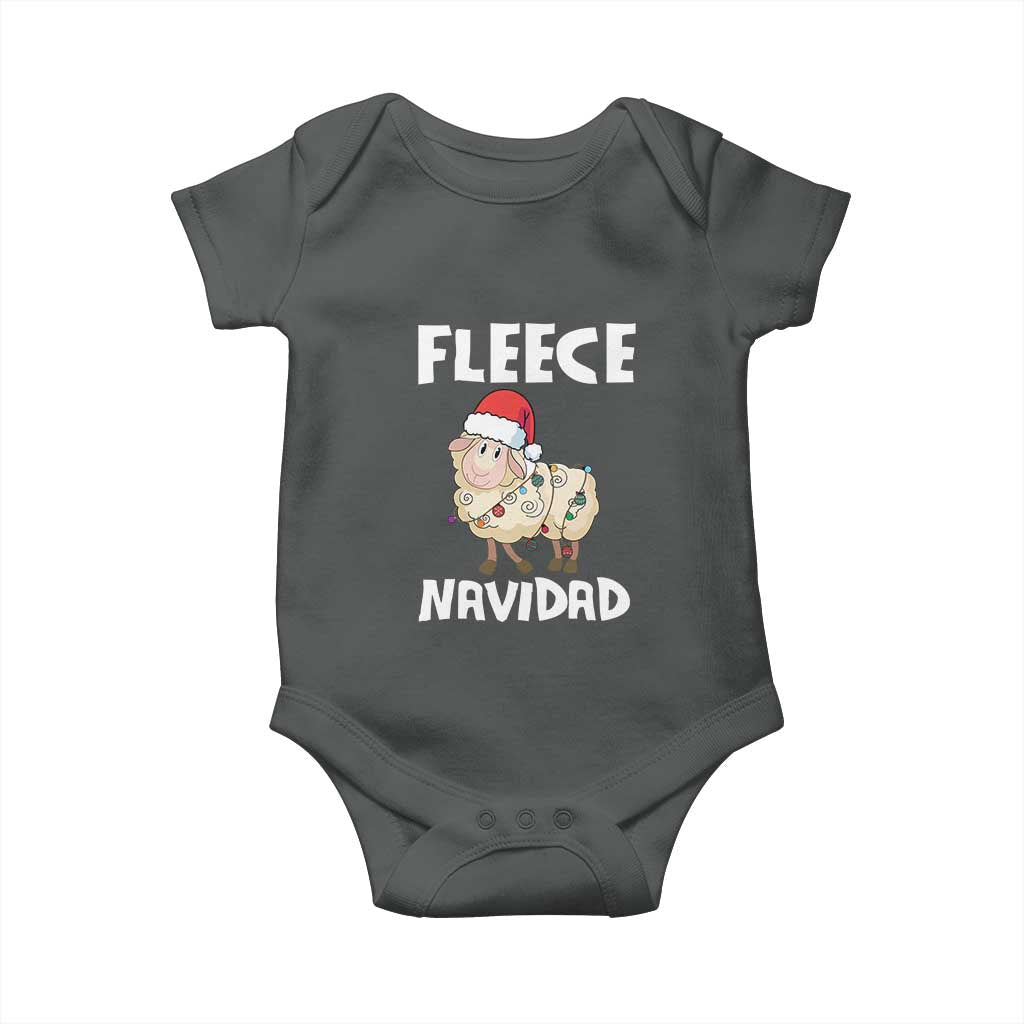 Funny Christmas Sheep Baby Onesie Fleece Navidad Feliz Spanish Merry Xmas TS02 Dark Heather Print Your Wear