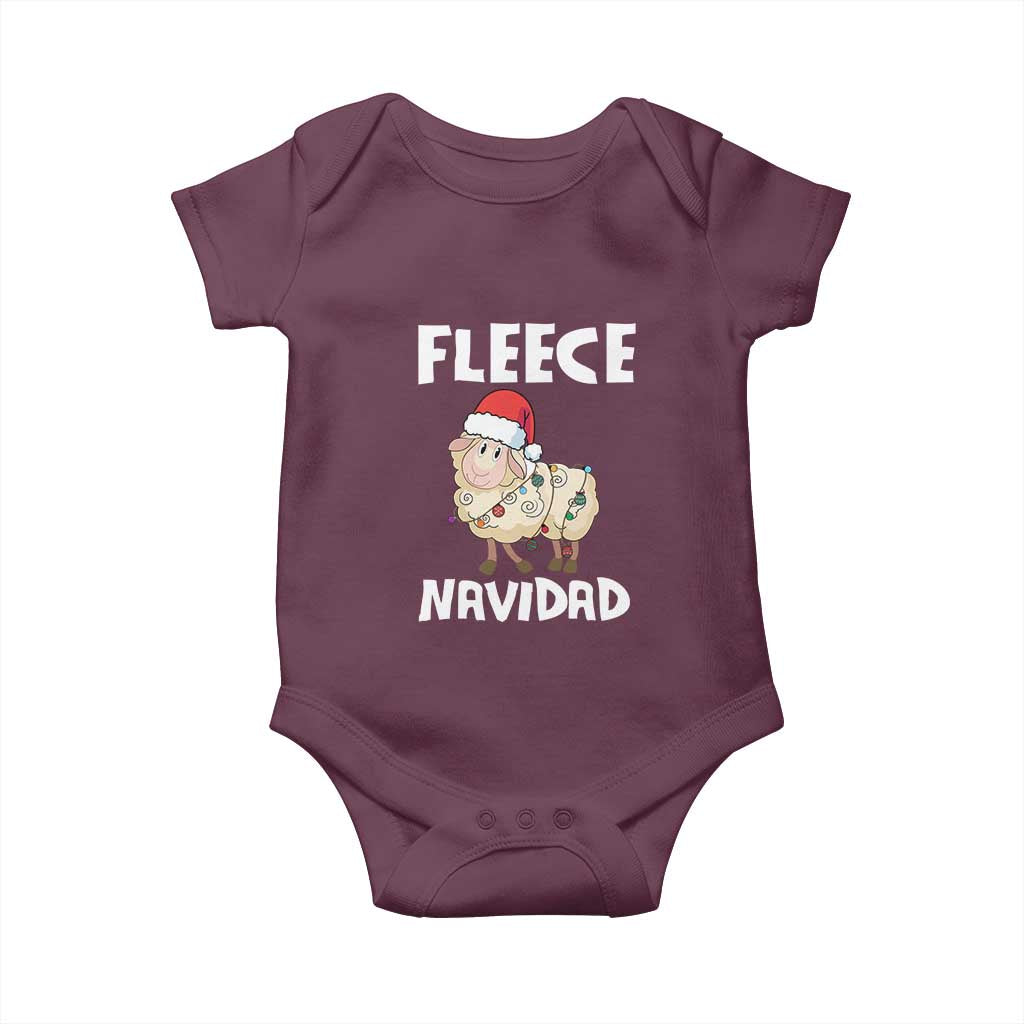 Funny Christmas Sheep Baby Onesie Fleece Navidad Feliz Spanish Merry Xmas TS02 Maroon Print Your Wear