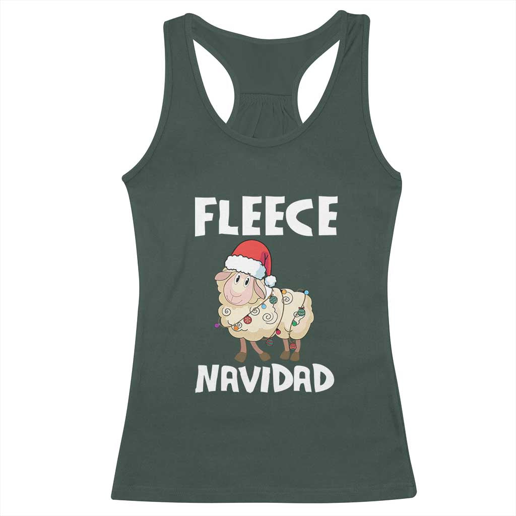 Funny Christmas Sheep Racerback Tank Top Fleece Navidad Feliz Spanish Merry Xmas TS02 Dark Forest Green Print Your Wear