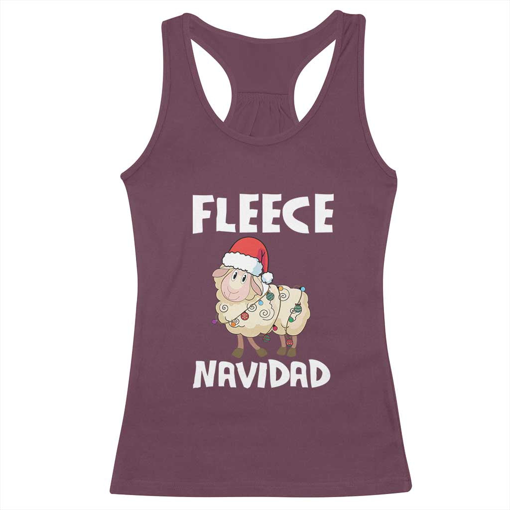Funny Christmas Sheep Racerback Tank Top Fleece Navidad Feliz Spanish Merry Xmas TS02 Maroon Print Your Wear