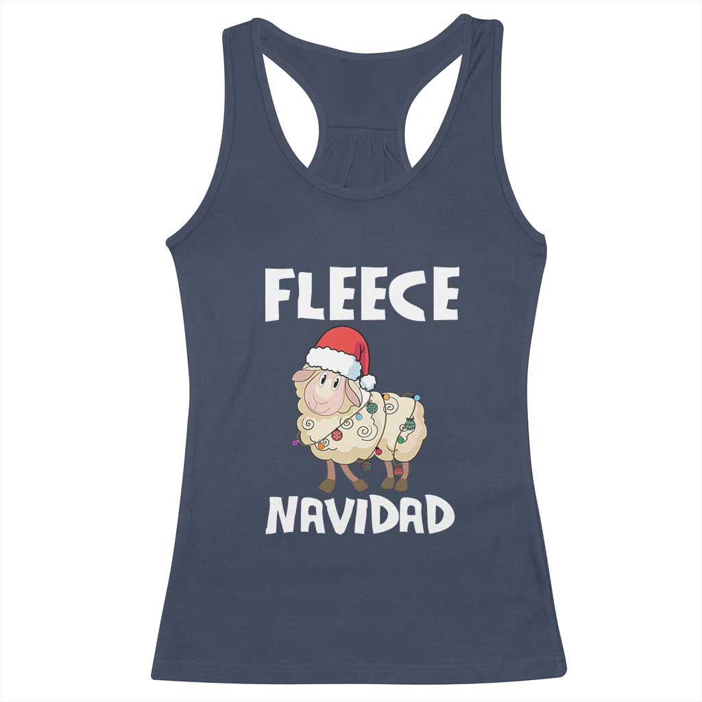 Funny Christmas Sheep Racerback Tank Top Fleece Navidad Feliz Spanish Merry Xmas TS02 Navy Print Your Wear