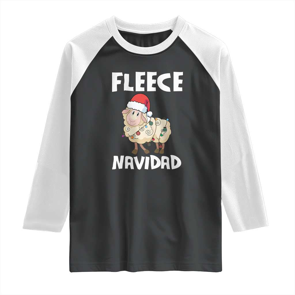 Funny Christmas Sheep Raglan Shirt Fleece Navidad Feliz Spanish Merry Xmas TS02 Black White Print Your Wear