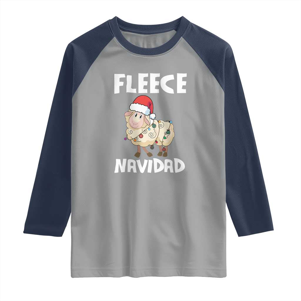 Funny Christmas Sheep Raglan Shirt Fleece Navidad Feliz Spanish Merry Xmas TS02 Sport Gray Navy Print Your Wear