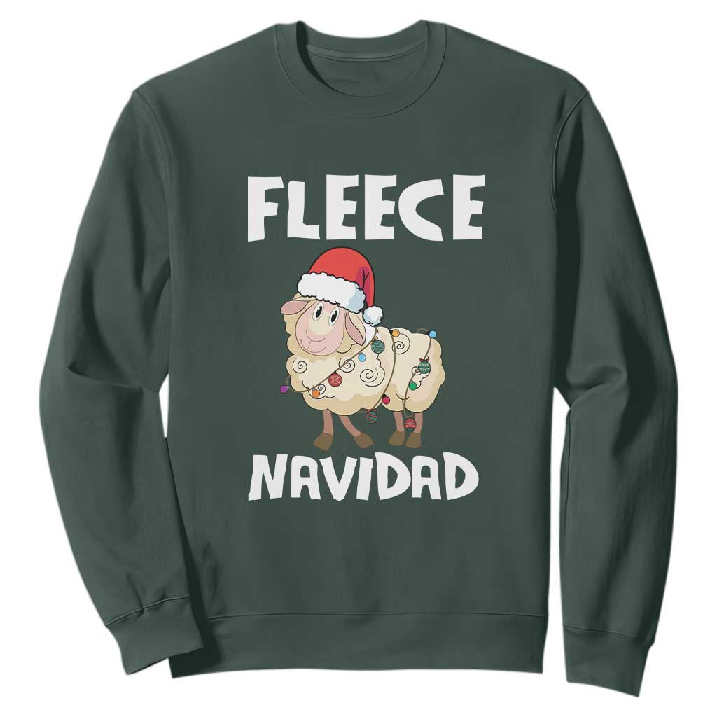 Funny Christmas Sheep Sweatshirt Fleece Navidad Feliz Spanish Merry Xmas TS02 Dark Forest Green Print Your Wear