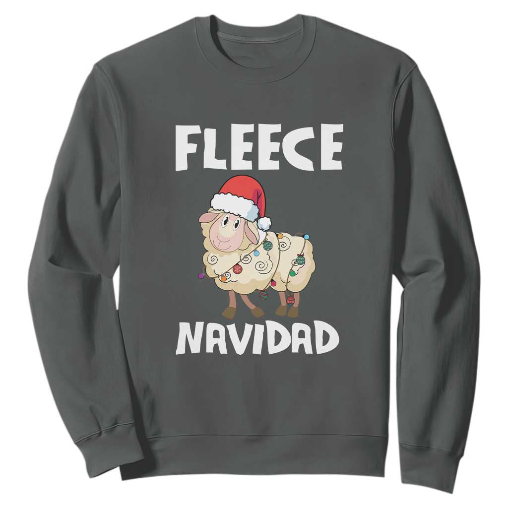 Funny Christmas Sheep Sweatshirt Fleece Navidad Feliz Spanish Merry Xmas TS02 Dark Heather Print Your Wear