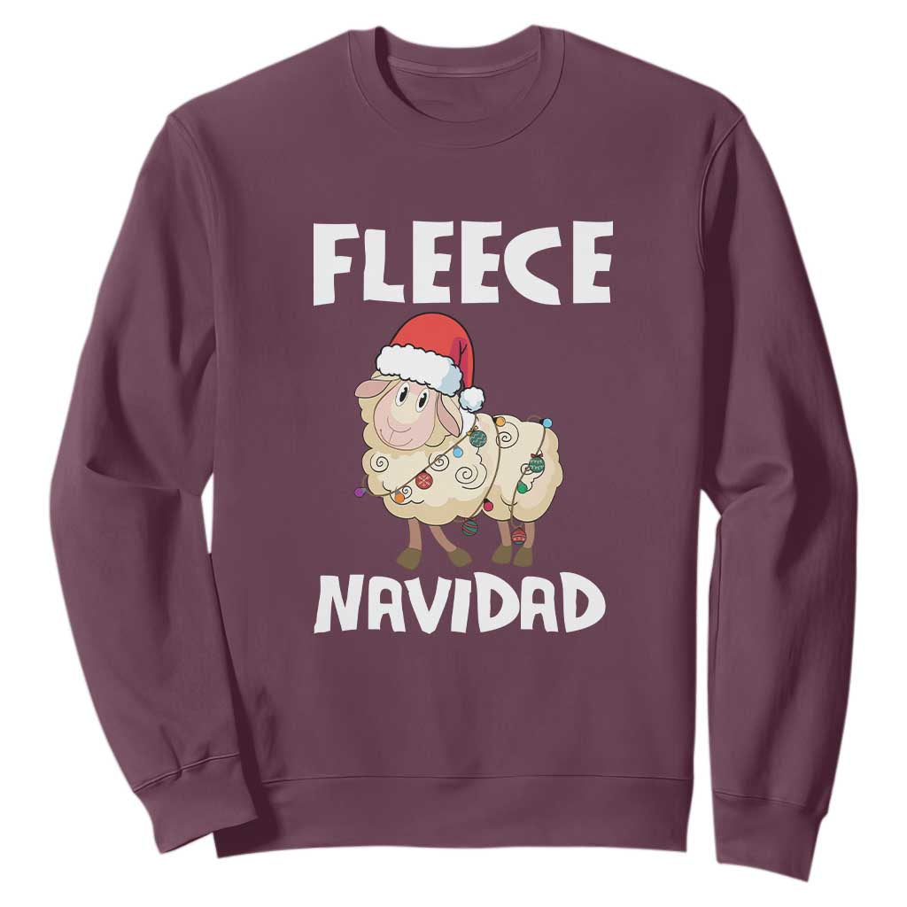 Funny Christmas Sheep Sweatshirt Fleece Navidad Feliz Spanish Merry Xmas TS02 Maroon Print Your Wear