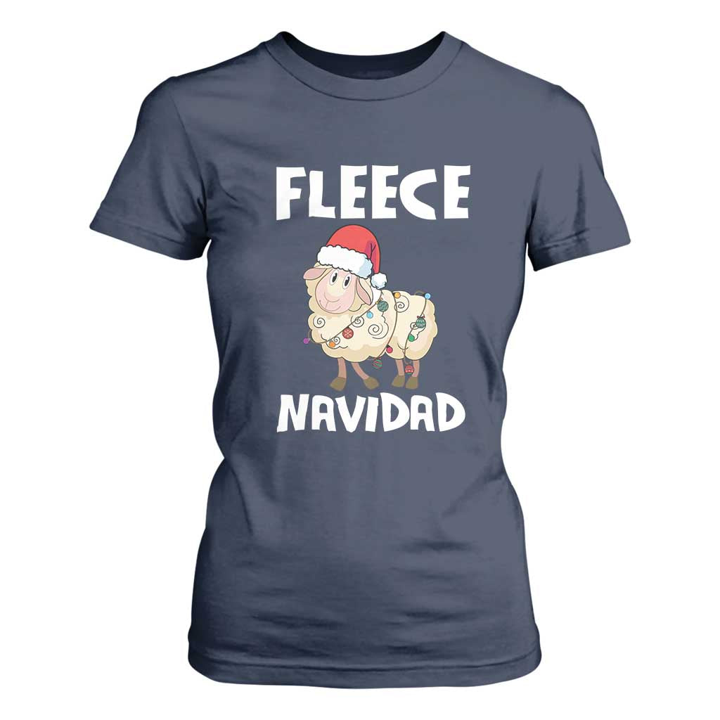 Funny Christmas Sheep T Shirt For Women Fleece Navidad Feliz Spanish Merry Xmas TS02 Navy Print Your Wear